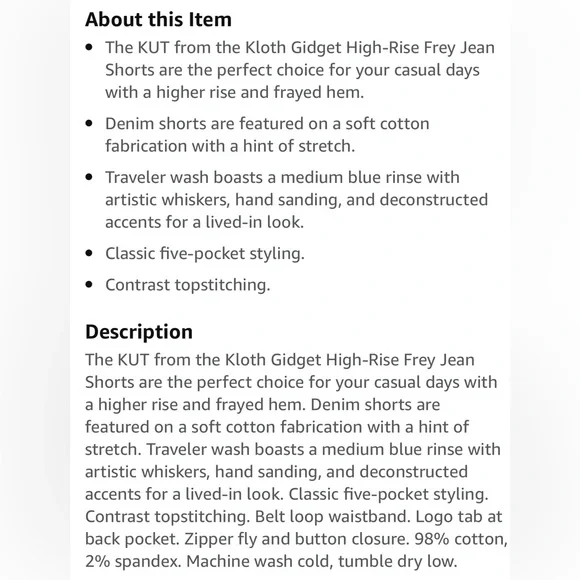 NWT KUT from the Kloth Gidget Mid Rise Fray Shorts, Size 6, Color Traveler - Picture 4 of 4